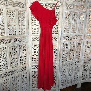 Likely Leilani Asymmetrical Chiffon Red Gown 2